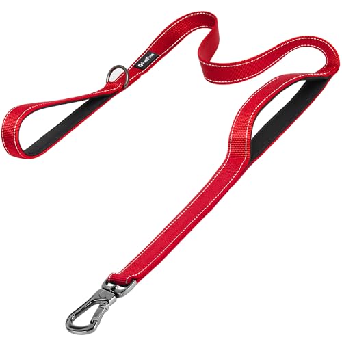 PetiFine Heavy Duty Dog Leash 5FT Red – Double Padded Handles & Reflective Stitching