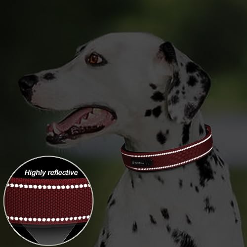 PetiFine Red Neoprene Padded Dog Collar for Large Breeds - Reflective, Heavy Duty with Metal Buckle