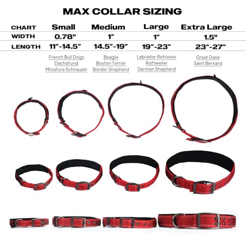 PetiFine Red Neoprene Padded Dog Collar for Large Breeds - Reflective, Heavy Duty with Metal Buckle