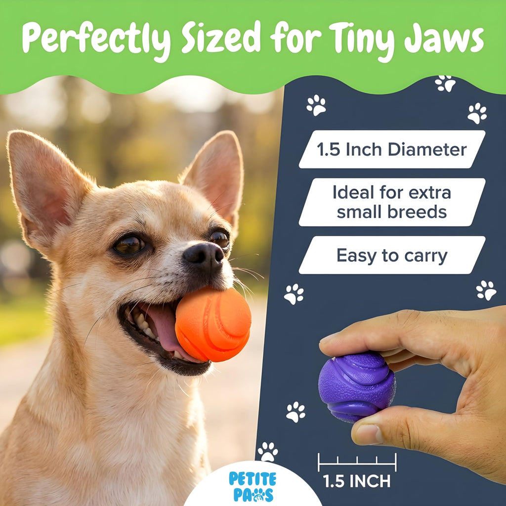 Petite Paws SuperFetch Dog Balls 1.5 Inch No Squeak Toy for Small Dogs Puppies - 6 Pack with Colors and Mesh Bag