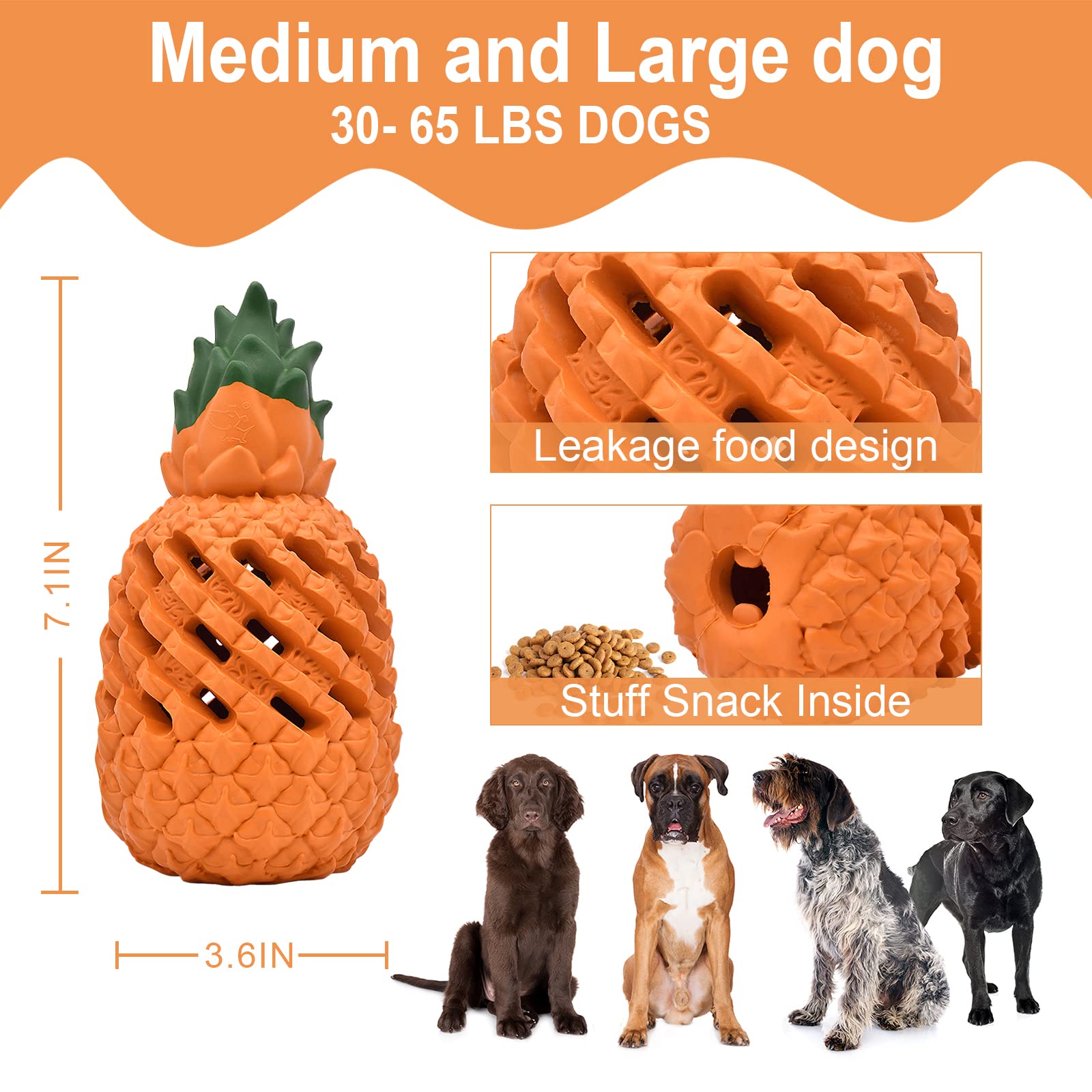PETOPIA Pineapple Dog Chew Toy – Natural Rubber, Tough for Aggressive Chewers (25-60 lbs)
