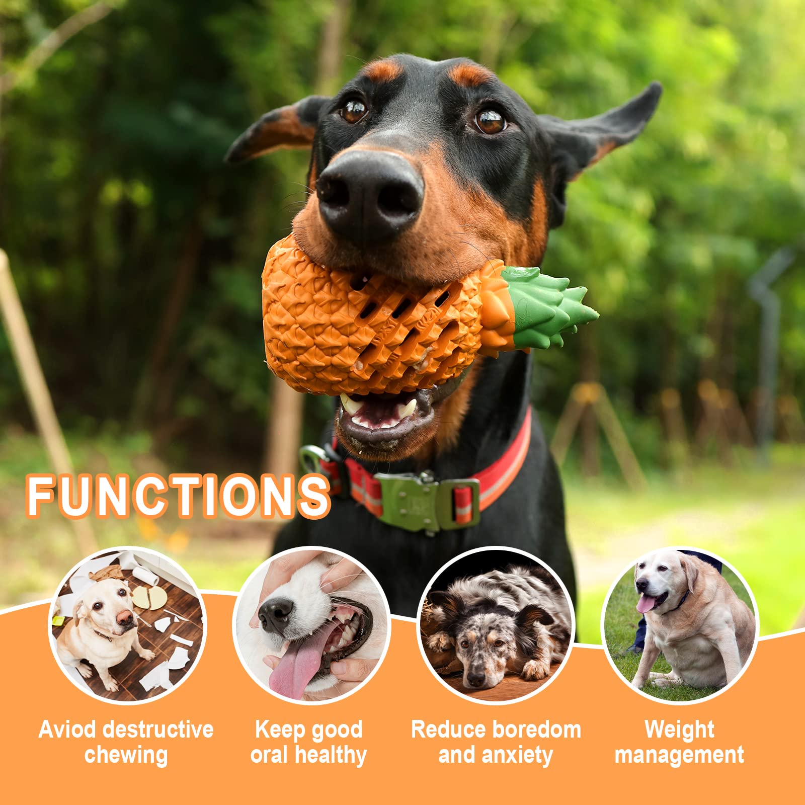 PETOPIA Pineapple Dog Chew Toy – Natural Rubber, Tough for Aggressive Chewers (25-60 lbs)