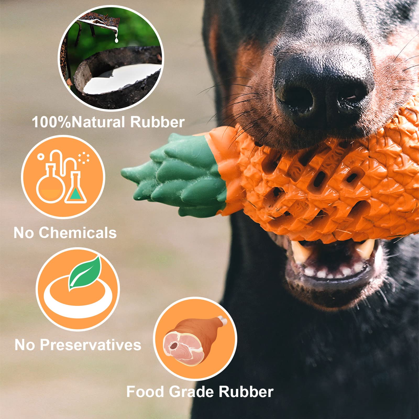 PETOPIA Pineapple Dog Chew Toy – Natural Rubber, Tough for Aggressive Chewers (25-60 lbs)