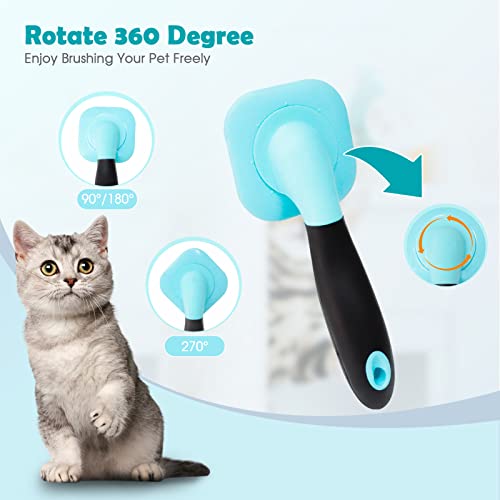 PETPAWJOY Rotatable Slicker Brush for Dogs and Cats – Gently Removes Loose Undercoat & Tangles, Blue