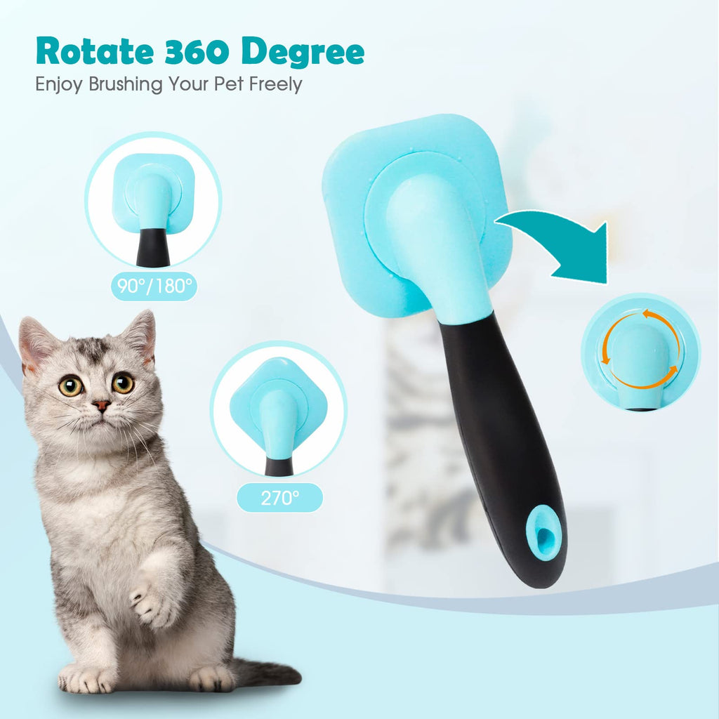 PETPAWJOY Rotatable Slicker Brush for Dogs and Cats – Gently Removes Loose Undercoat & Tangles, Blue