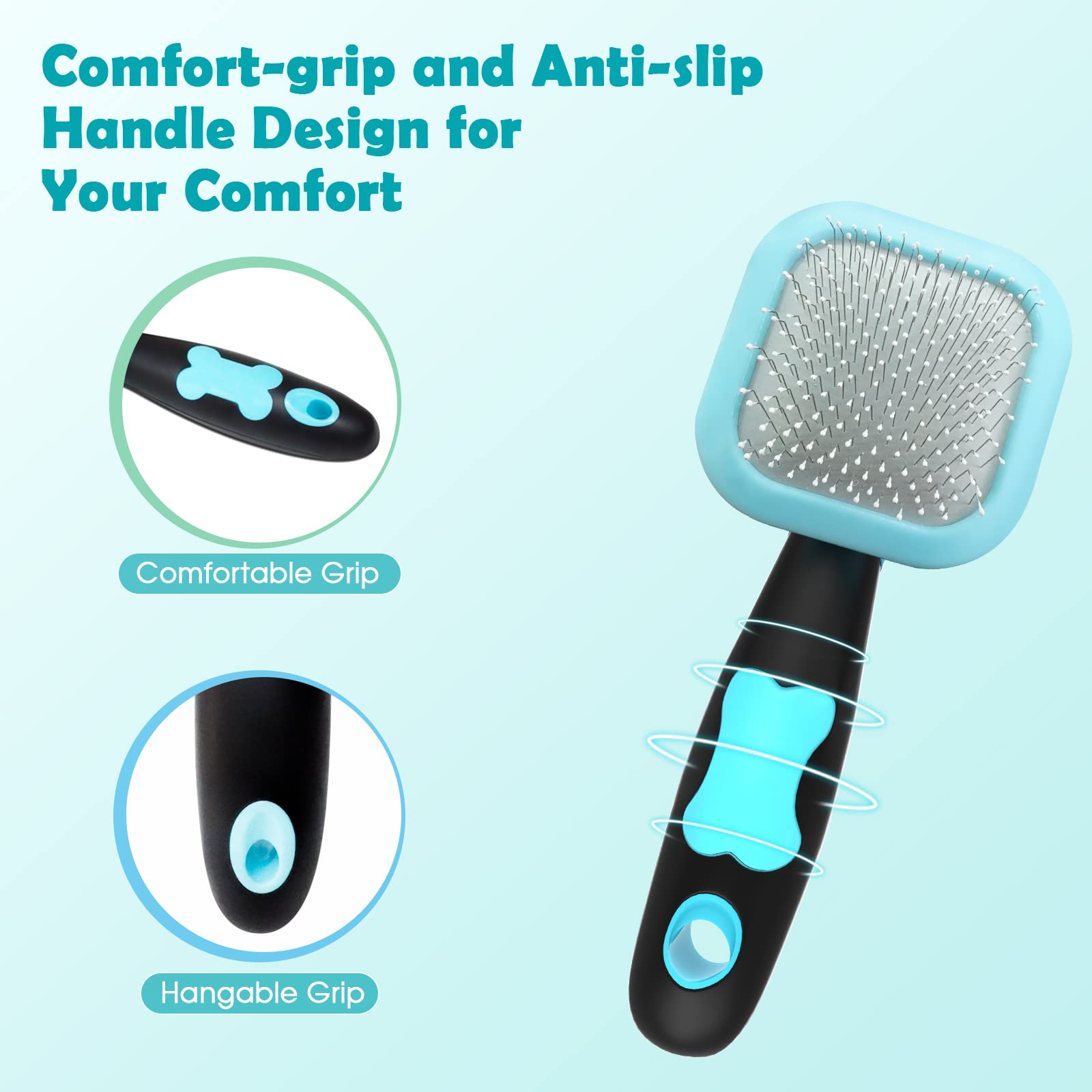 PETPAWJOY Rotatable Slicker Brush for Dogs and Cats – Gently Removes Loose Undercoat & Tangles, Blue
