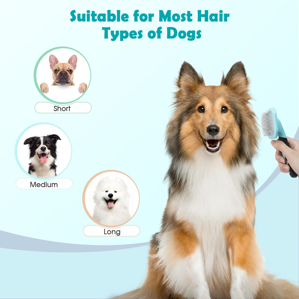 PETPAWJOY Rotatable Slicker Brush for Dogs and Cats – Gently Removes Loose Undercoat & Tangles, Blue