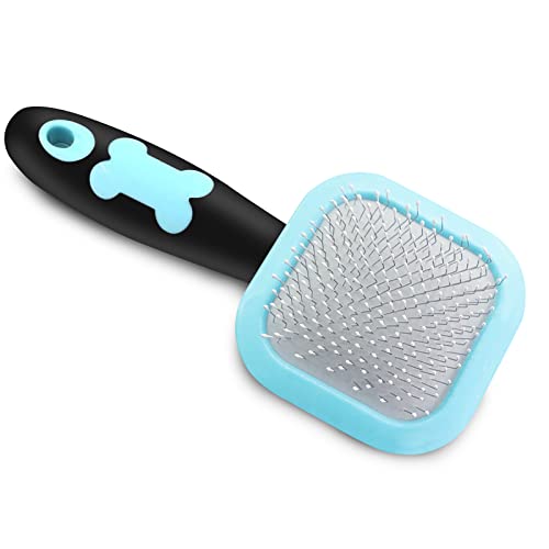 PETPAWJOY Rotatable Slicker Brush for Dogs and Cats – Gently Removes Loose Undercoat & Tangles, Blue