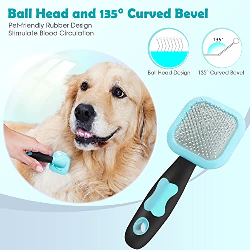PETPAWJOY Rotatable Slicker Brush for Dogs and Cats – Gently Removes Loose Undercoat & Tangles, Blue