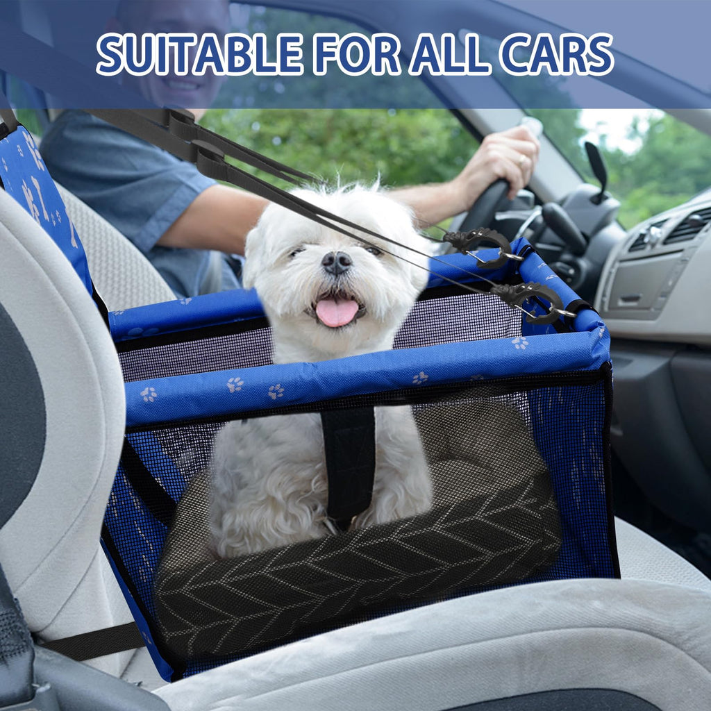 PetsHome Dog Car Booster Seat – Waterproof Oxford Foldable Travel Bag for Small to Medium Dogs, Pattern Blue