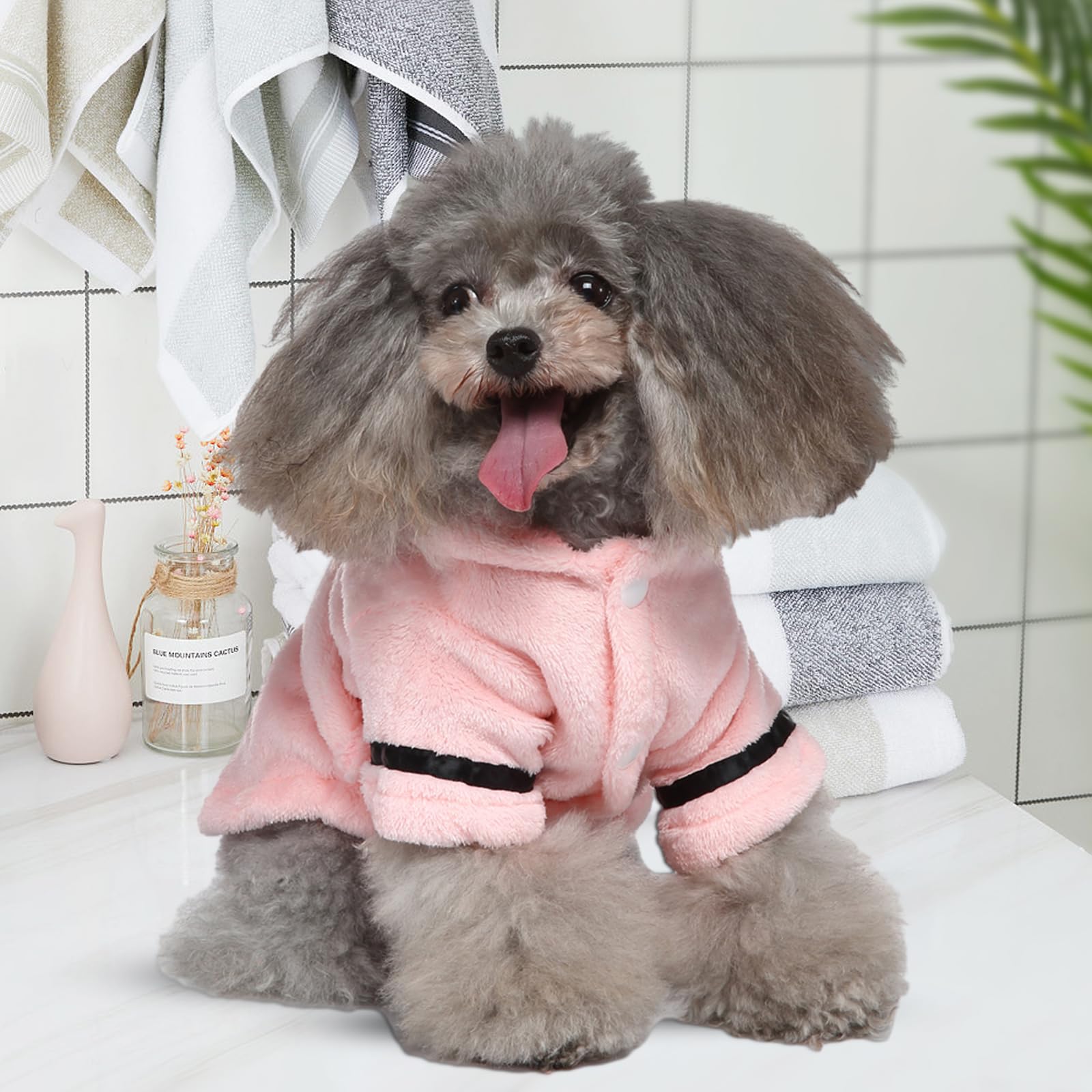 Petyoung Dog Bathrobe – Hooded Poncho for Small Breeds, Super Absorbent & Quick-Drying