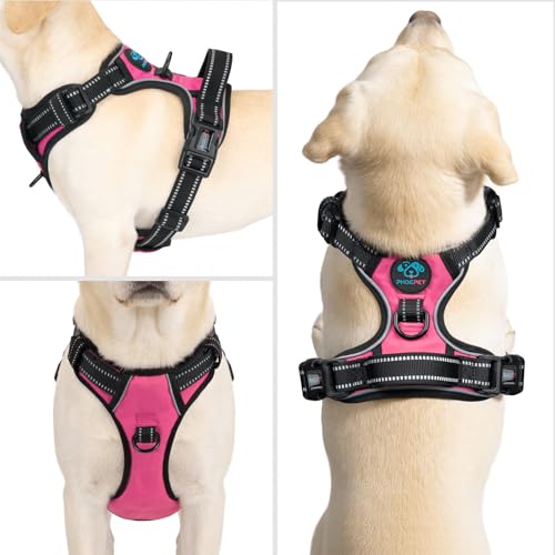 PHOEPET No Pull Dog Harness for Small Puppies – Reflective Front Clip Vest with 2 Leash Rings and Handle (XS, Pink)