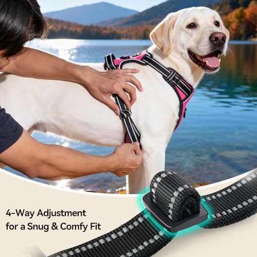 PHOEPET No Pull Dog Harness for Small Puppies – Reflective Front Clip Vest with 2 Leash Rings and Handle (XS, Pink)