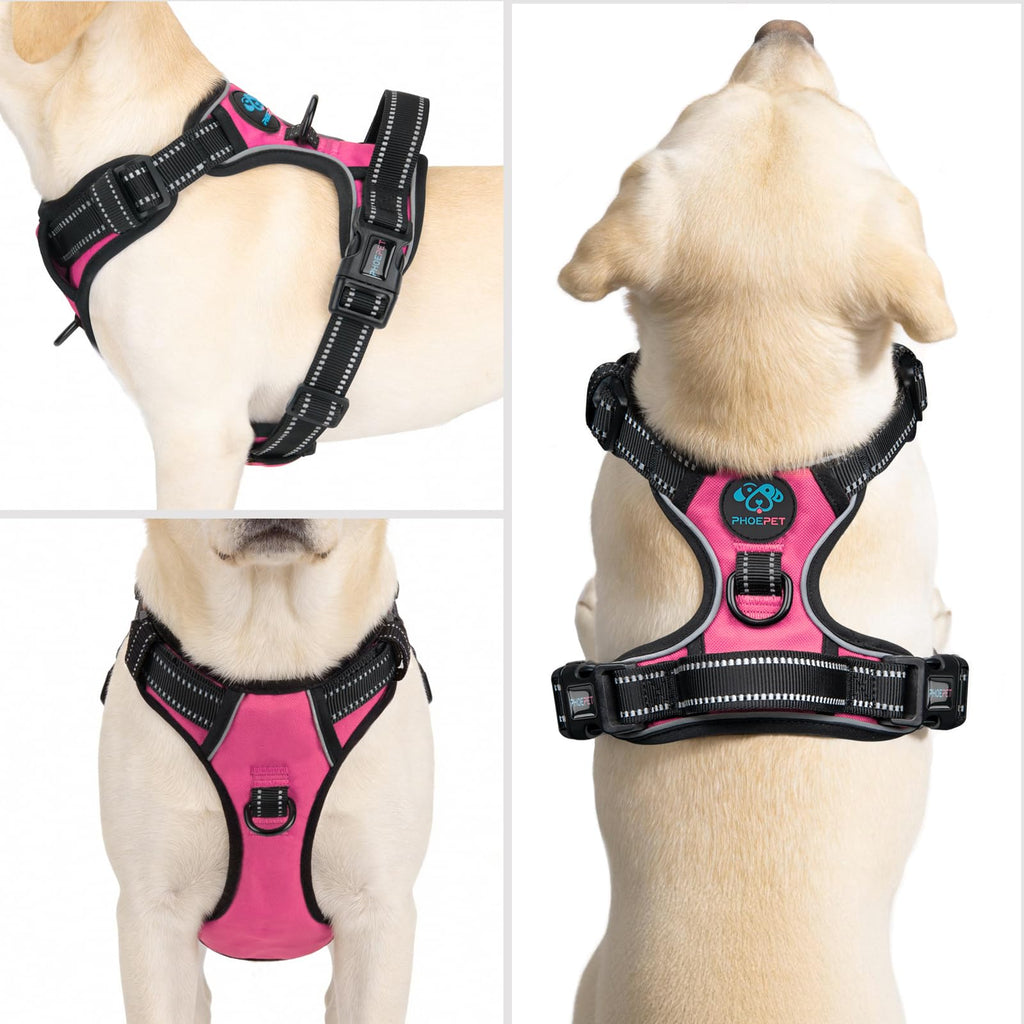 PHOEPET No Pull Dog Harness for Small Puppies – Reflective Front Clip Vest with 2 Leash Rings and Handle (XS, Pink)