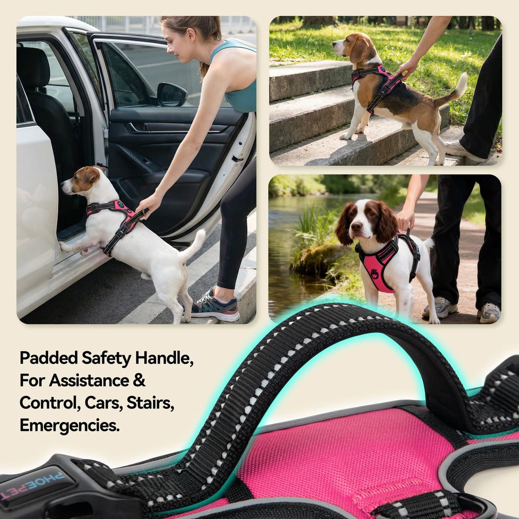 PHOEPET No Pull Dog Harness for Small Puppies – Reflective Front Clip Vest with 2 Leash Rings and Handle (XS, Pink)