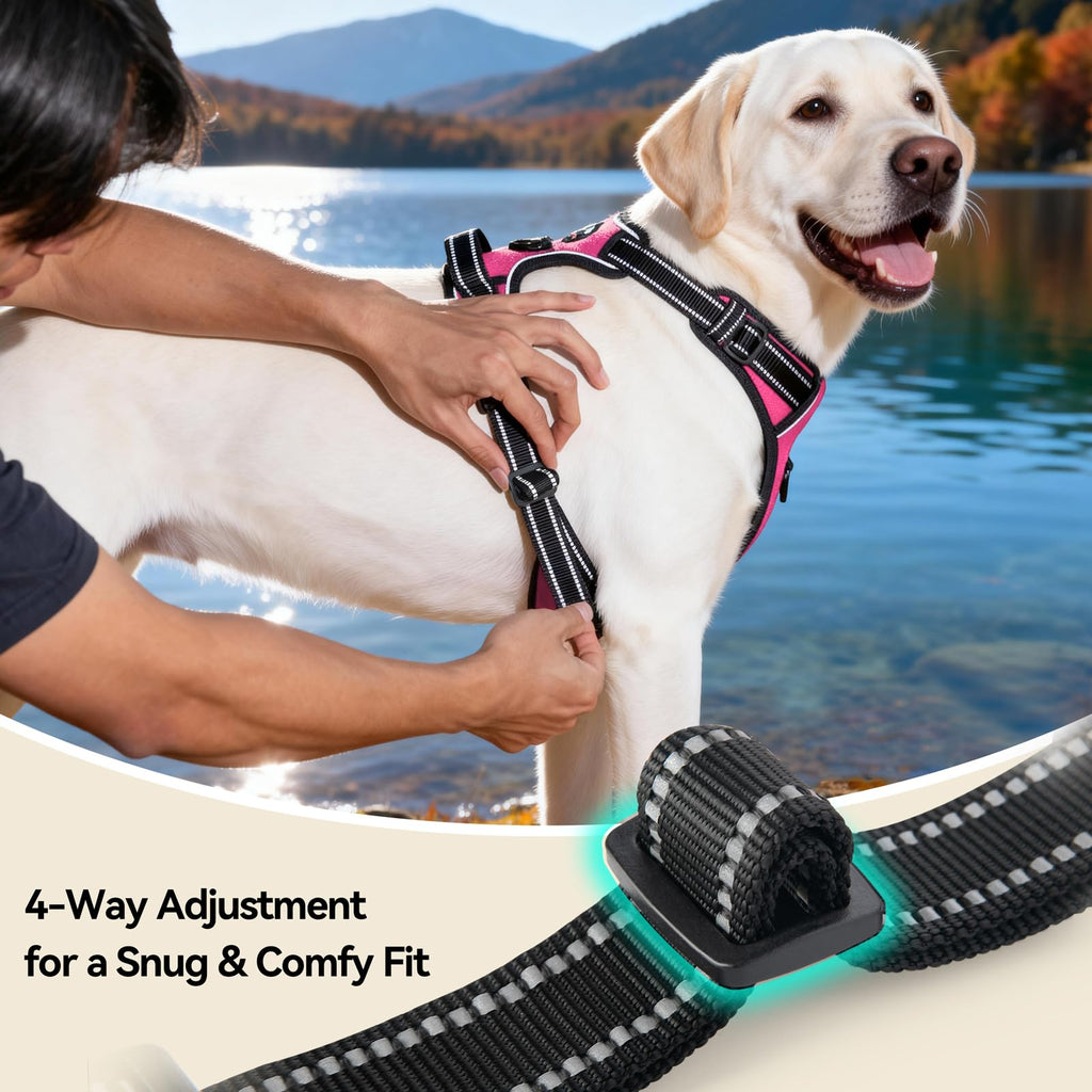 PHOEPET No Pull Dog Harness for Small Puppies – Reflective Front Clip Vest with 2 Leash Rings and Handle (XS, Pink)