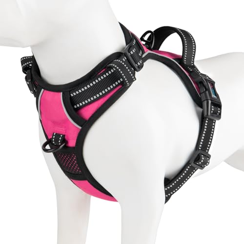 PHOEPET No Pull Dog Harness for Small Puppies – Reflective Front Clip Vest with 2 Leash Rings and Handle (XS, Pink)