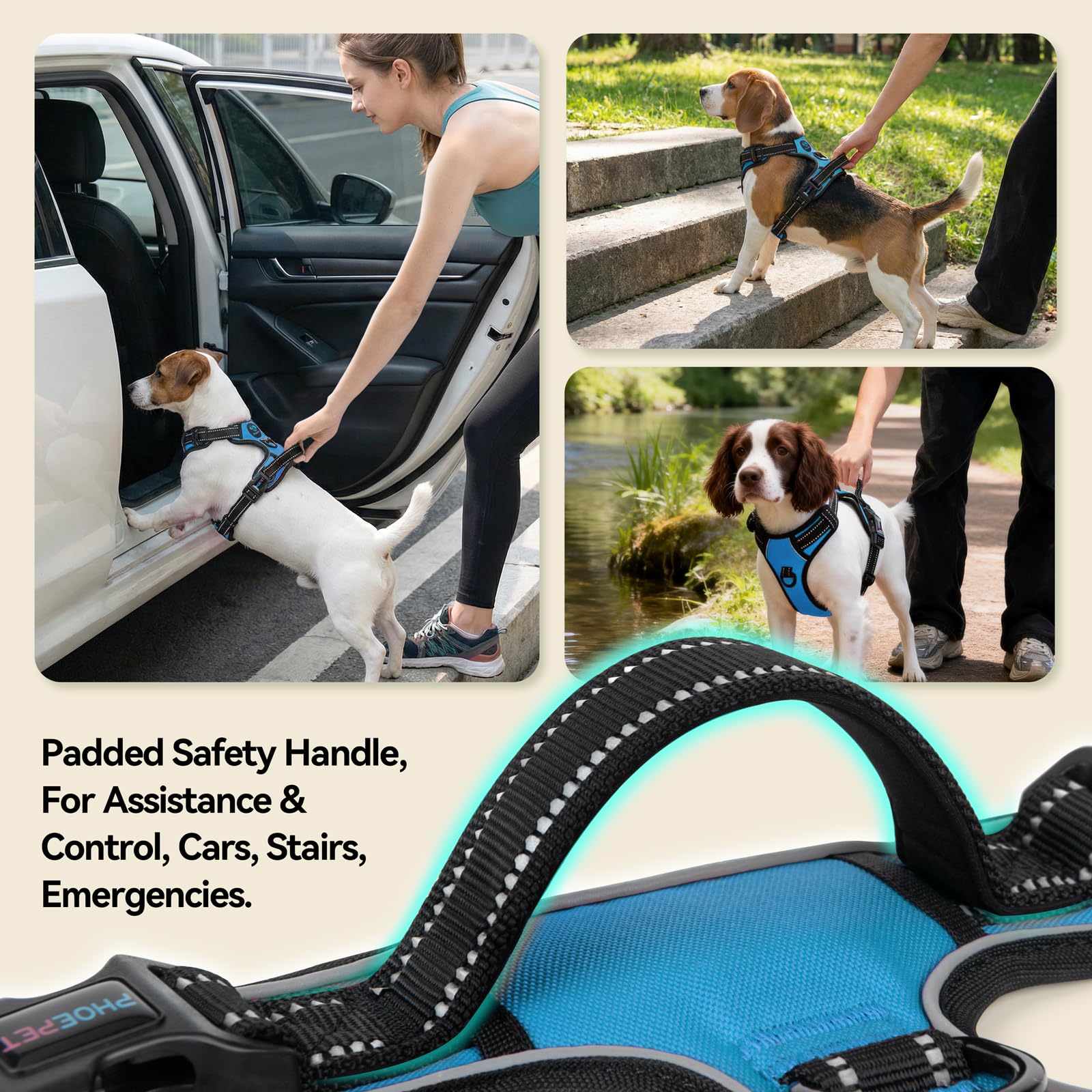 PHOEPET No Pull Dog Harness for Small Puppies: XS Blue Reflective Vest with Dual Clips and Handle