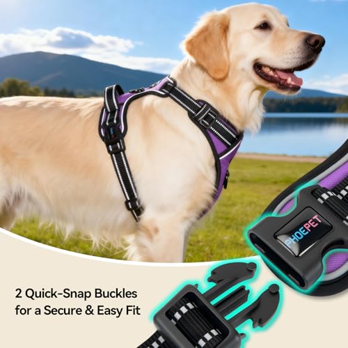 PHOEPET No Pull Dog Harness Medium Purple - Reflective Front Clip Vest with Handle and Dual Leash Rings