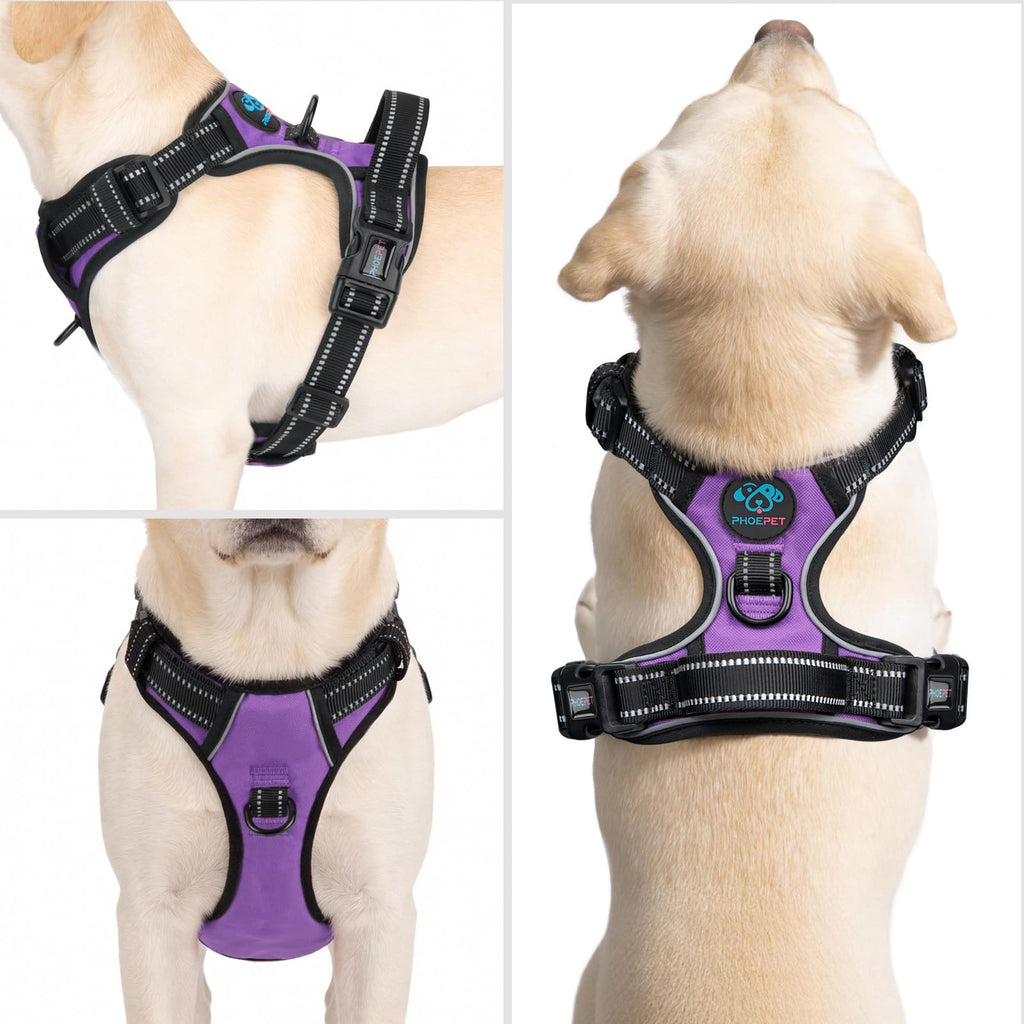 PHOEPET No Pull Dog Harness Medium Purple - Reflective Front Clip Vest with Handle and Dual Leash Rings