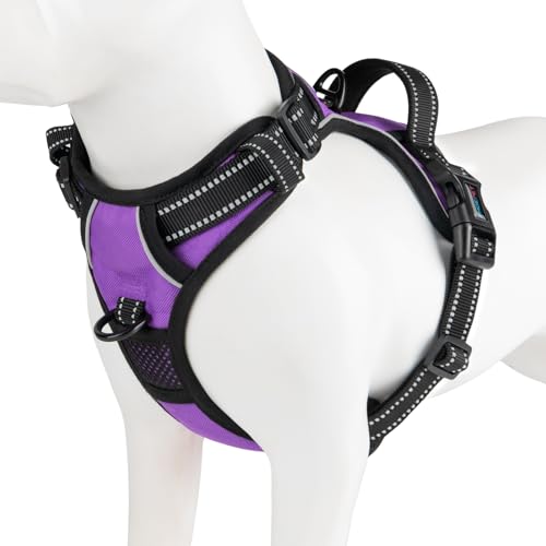 PHOEPET No Pull Dog Harness Medium Purple - Reflective Front Clip Vest with Handle and Dual Leash Rings