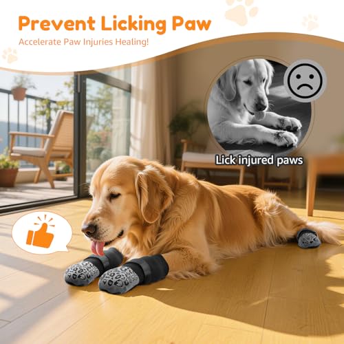 PICK FOR LIFE Non Slip Dog Socks for Senior Dogs - Anti-Lick Paw Protection with Grippers (Grey, XL)