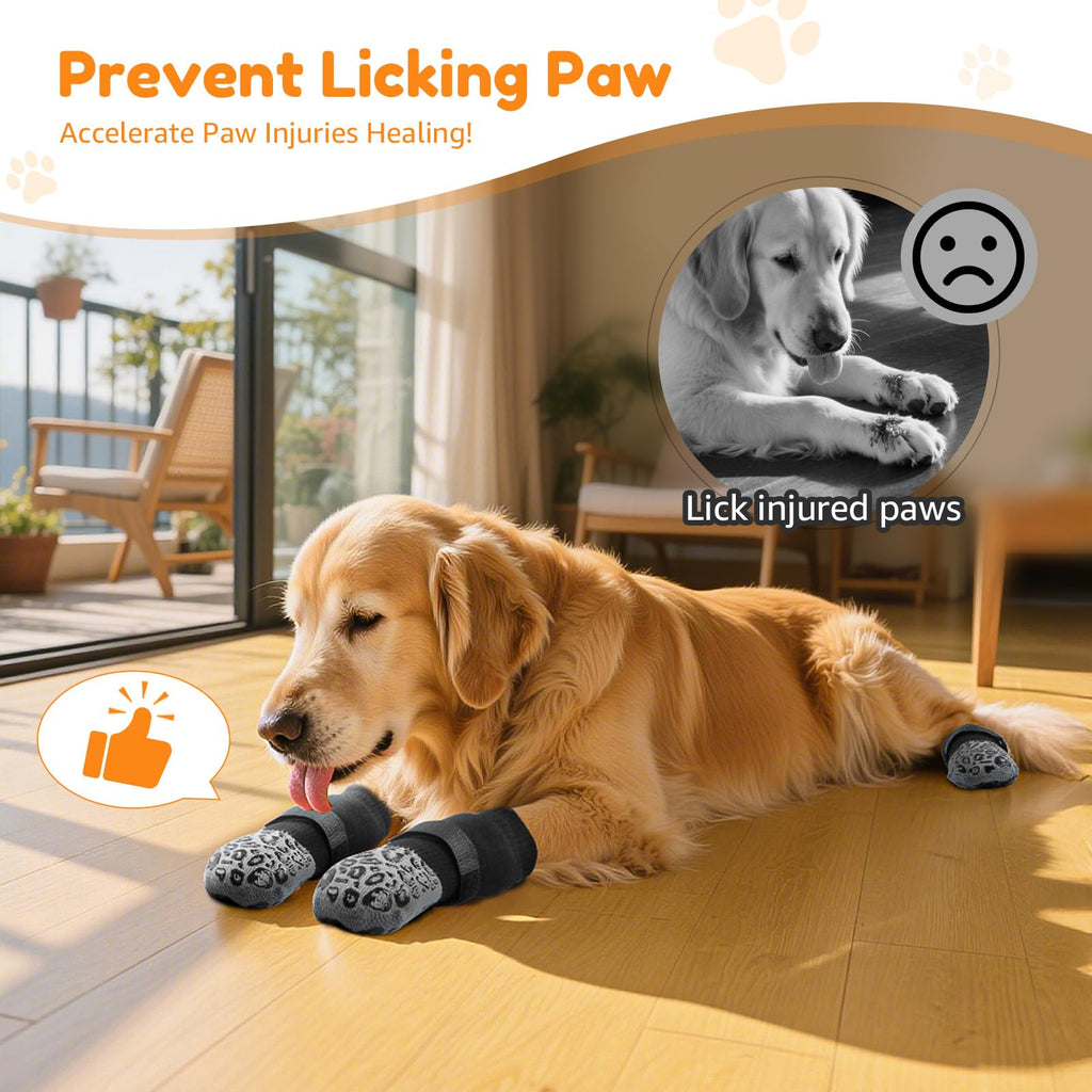 PICK FOR LIFE Non Slip Dog Socks for Senior Dogs - Anti-Lick Paw Protection with Grippers (Grey, XL)
