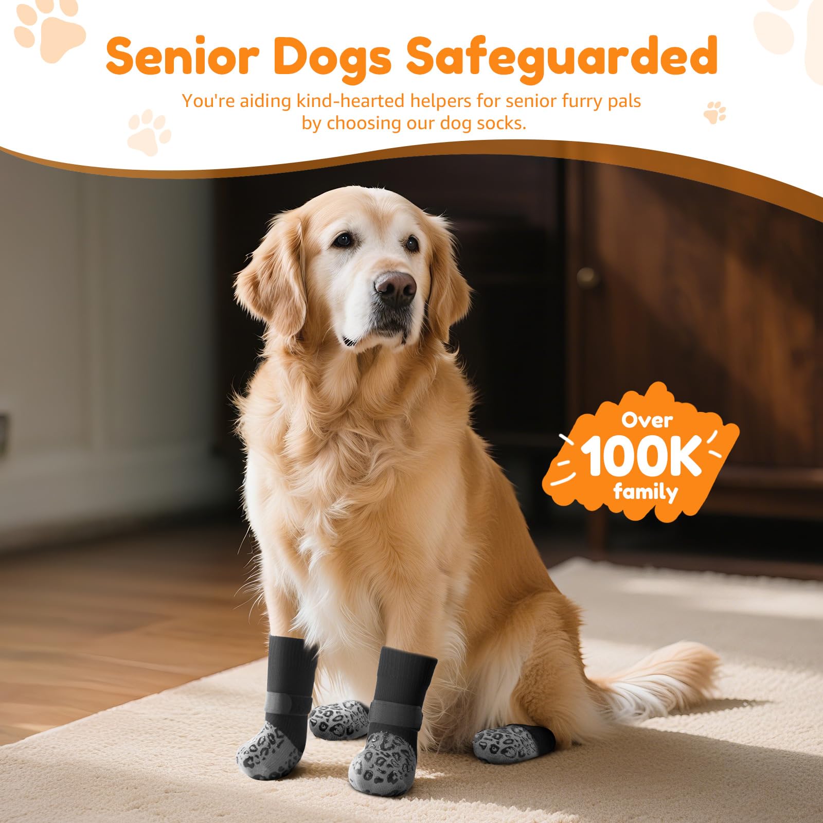 PICK FOR LIFE Non Slip Dog Socks for Senior Dogs - Anti-Lick Paw Protection with Grippers (Grey, XL)