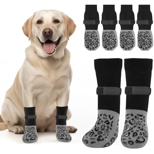 PICK FOR LIFE Non Slip Dog Socks for Senior Dogs - Anti-Lick Paw Protection with Grippers (Grey, XL)