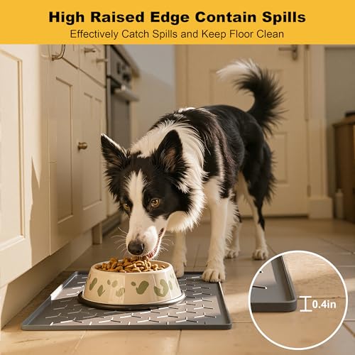 Pieviev 24x16 Silicone Pet Feeding Mat – Waterproof, Non-Slip, Raised Edge – Dark Gray