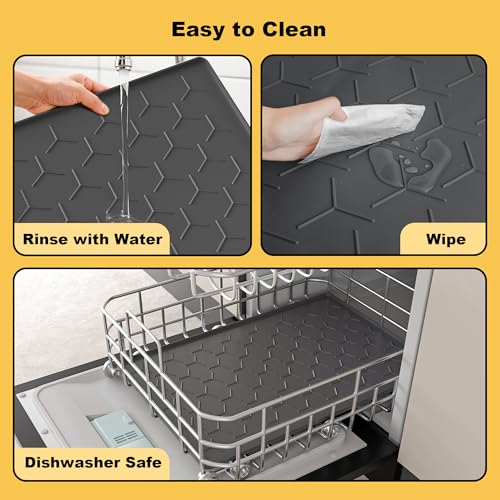 Pieviev 24x16 Silicone Pet Feeding Mat – Waterproof, Non-Slip, Raised Edge – Dark Gray