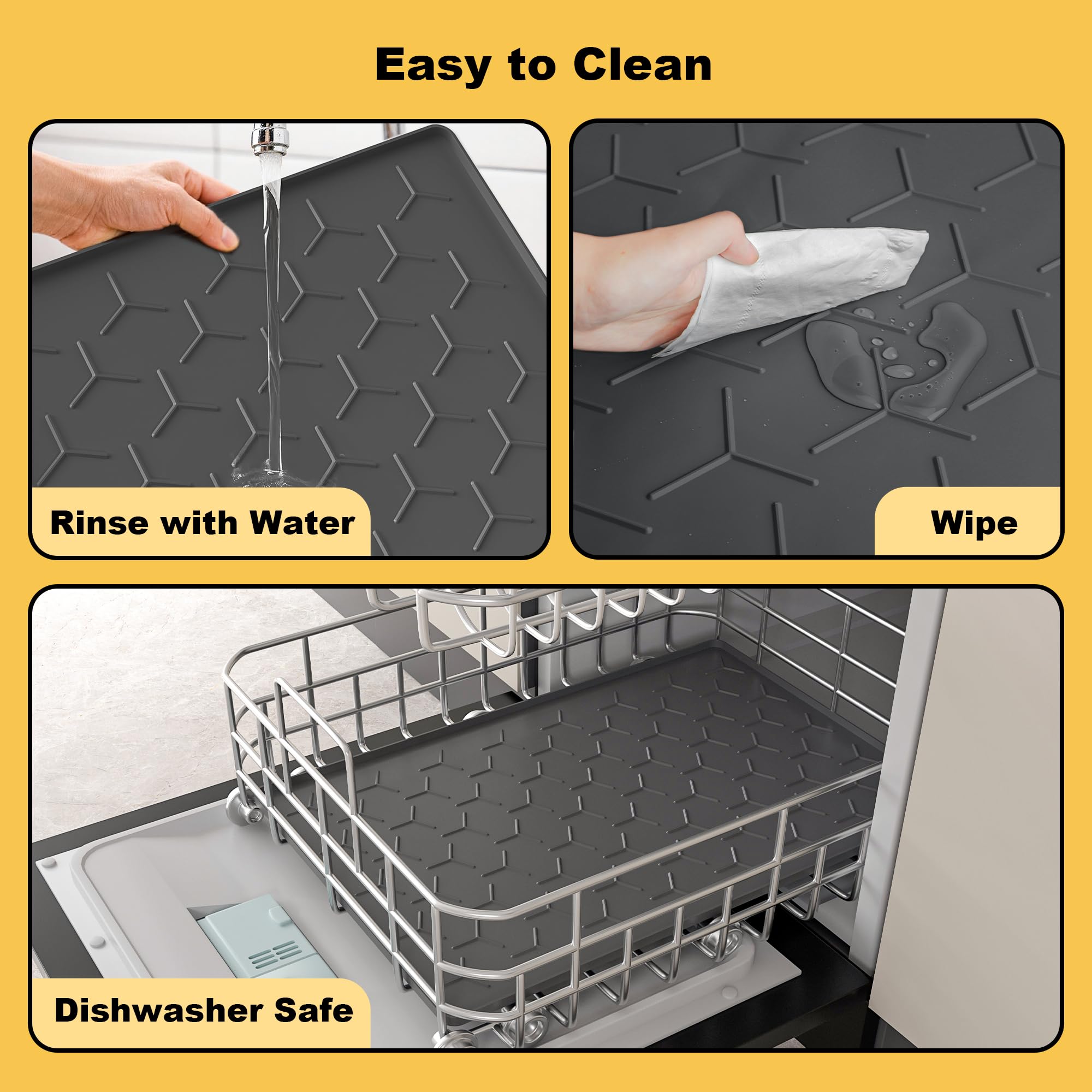 Pieviev 24x16 Silicone Pet Feeding Mat – Waterproof, Non-Slip, Raised Edge – Dark Gray