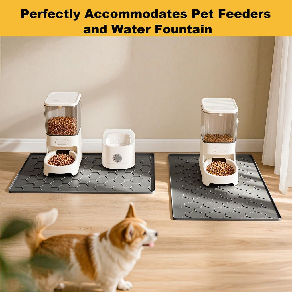 Pieviev 24x16 Silicone Pet Feeding Mat – Waterproof, Non-Slip, Raised Edge – Dark Gray