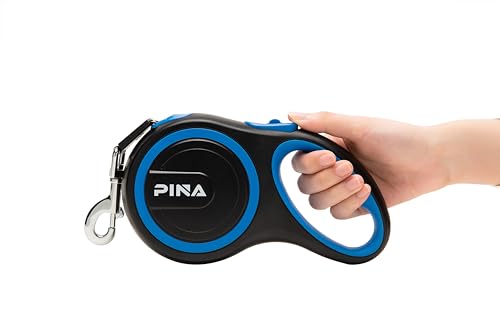 PINA 26ft Retractable Dog Leash for Large Dogs, Reflective Nylon Tape, Anti-Slip Handle, Black Blue
