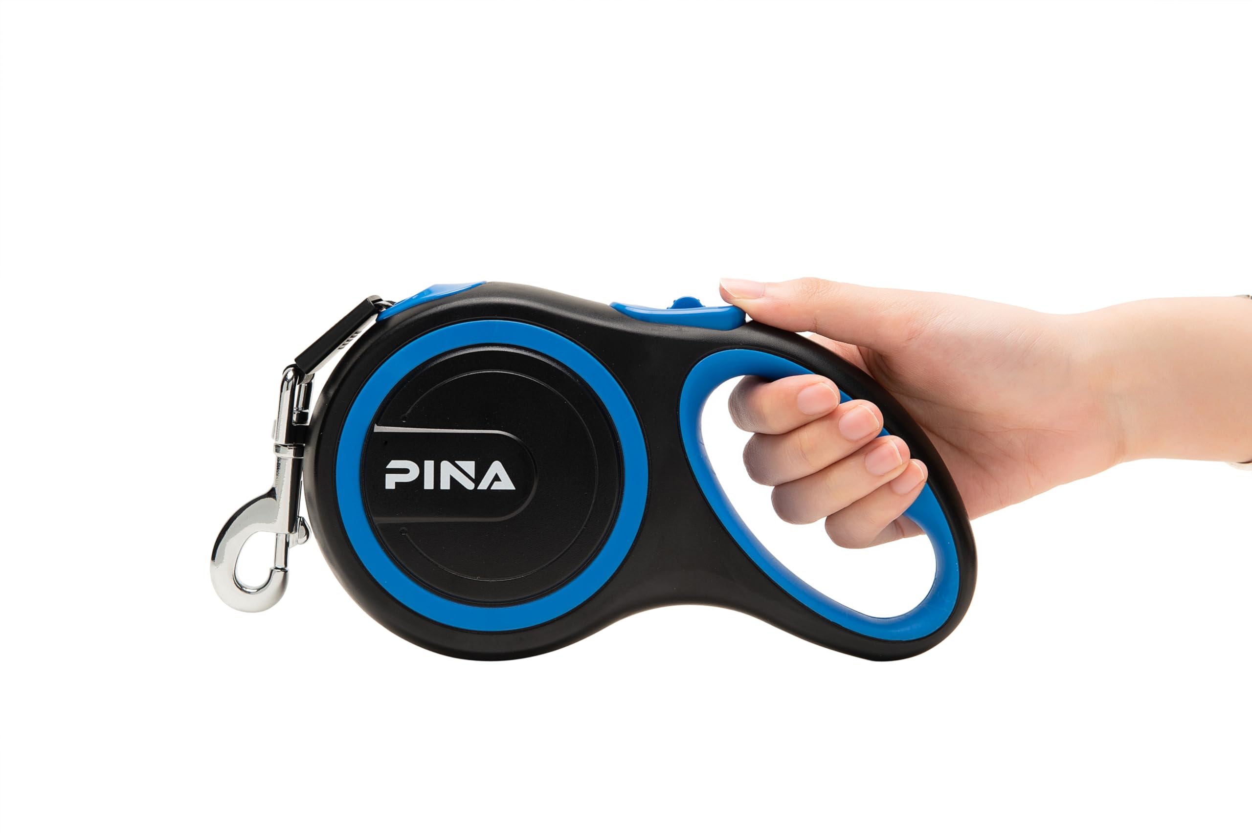 PINA 26ft Retractable Dog Leash for Large Dogs, Reflective Nylon Tape, Anti-Slip Handle, Black Blue