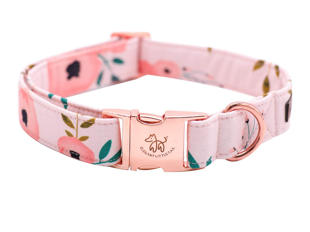 Pink Flower Floral Dog Collar with Bow - Adjustable XL Cotton Collar for Small, Medium, Large Dogs and Cats