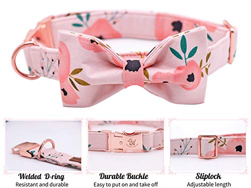 Pink Flower Floral Dog Collar with Bow - Adjustable XL Cotton Collar for Small, Medium, Large Dogs and Cats