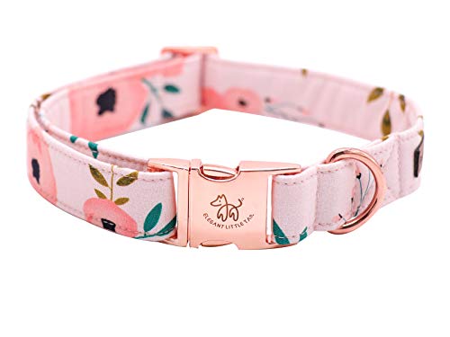 Pink Flower Floral Dog Collar with Bow - Adjustable XL Cotton Collar for Small, Medium, Large Dogs and Cats