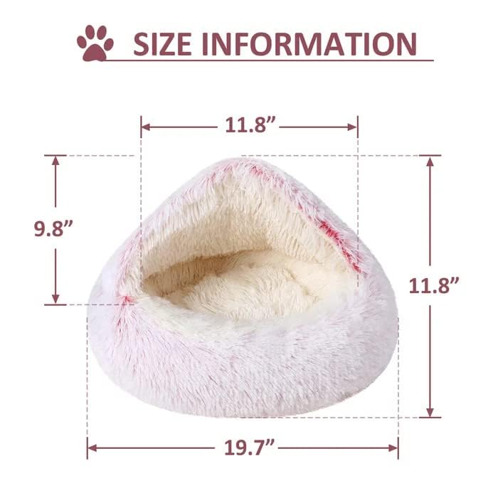 Pink Medium Hooded Cat Bed – Round Cave with Blanket, Non-Slip Bottom, Machine Washable, 20.5 x 20.5 Inches