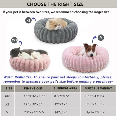 Pink Small Dog Bed 16x16 Inches - Round Donut Cuddler for Tiny Dogs and Cats, Washable Corduroy Fleece with Non-Slip Bottom