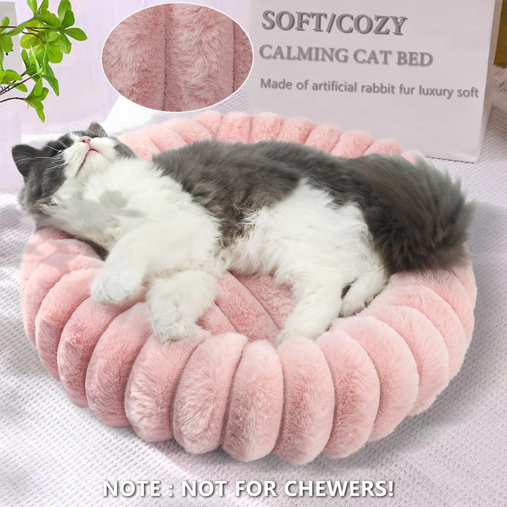 Pink Small Dog Bed 16x16 Inches - Round Donut Cuddler for Tiny Dogs and Cats, Washable Corduroy Fleece with Non-Slip Bottom