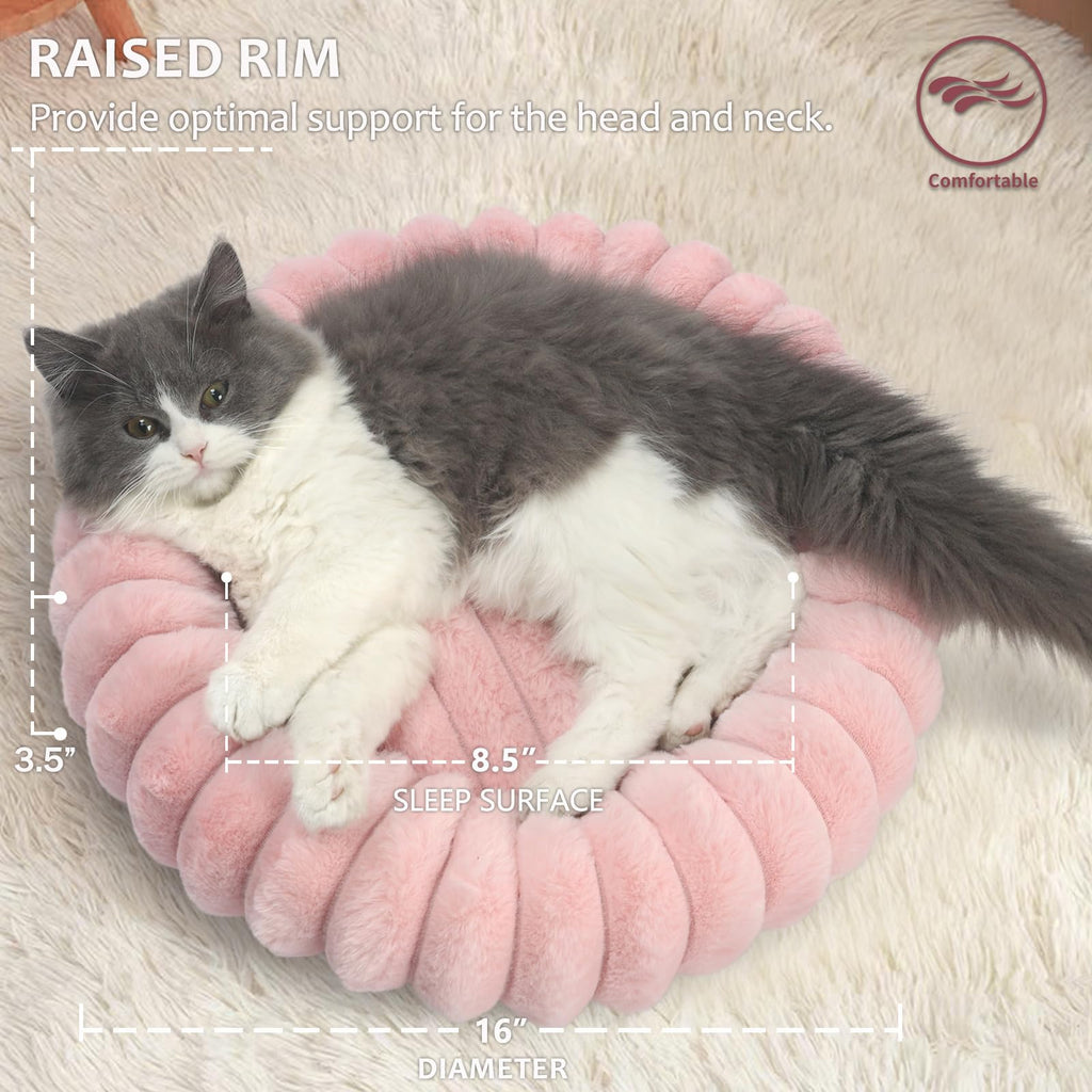Pink Small Dog Bed 16x16 Inches - Round Donut Cuddler for Tiny Dogs and Cats, Washable Corduroy Fleece with Non-Slip Bottom