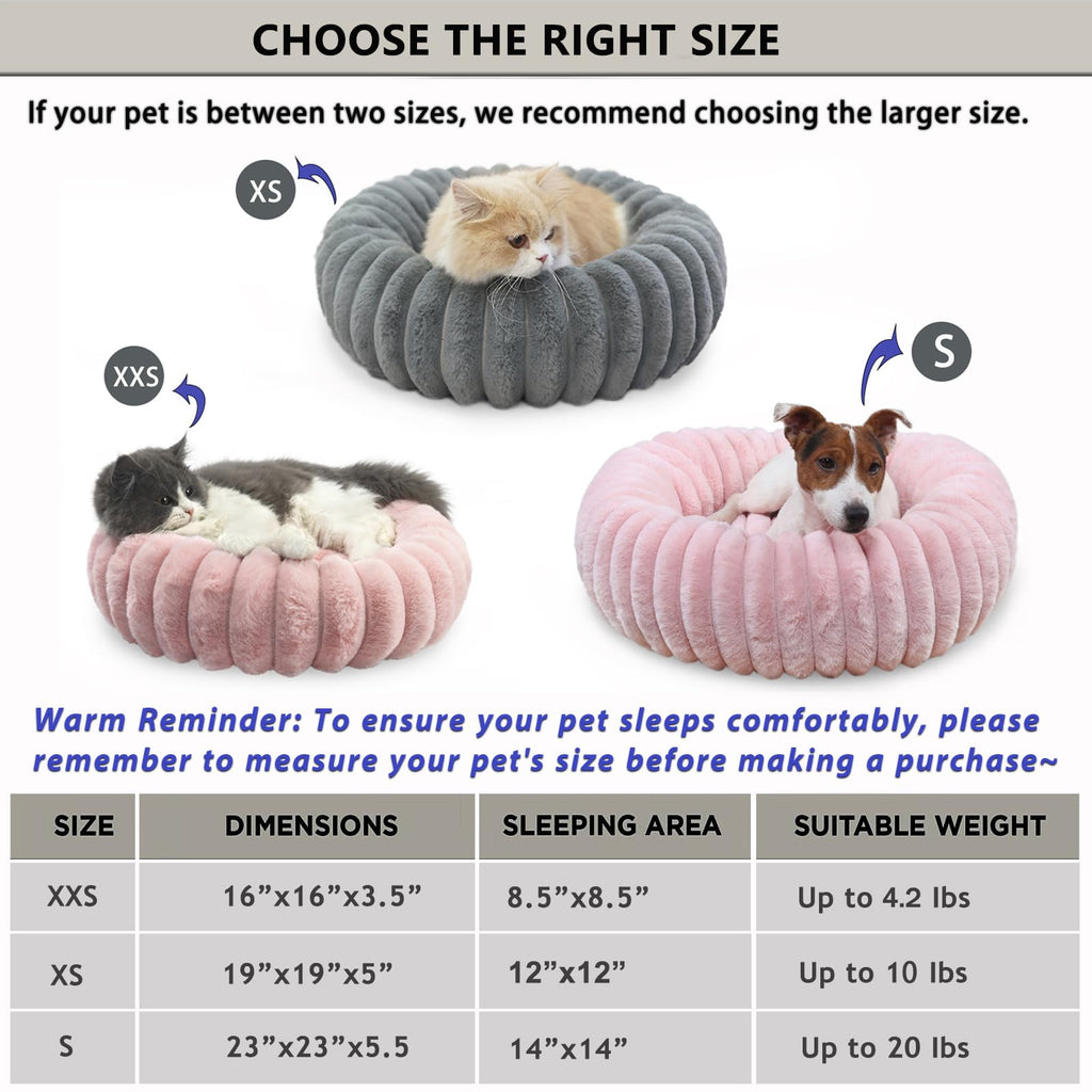 Pink Small Dog Bed 16x16 Inches - Round Donut Cuddler for Tiny Dogs and Cats, Washable Corduroy Fleece with Non-Slip Bottom