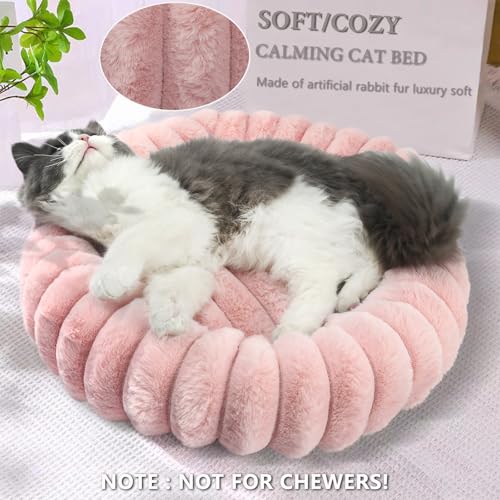 Pink Small Dog Bed 16x16 Inches - Round Donut Cuddler for Tiny Dogs and Cats, Washable Corduroy Fleece with Non-Slip Bottom
