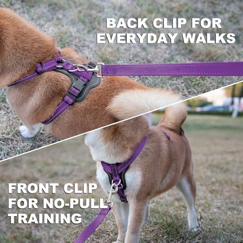 Plutus Pet Adjustable No-Pull Dog Harness - Purple, Medium - Reflective, Leather Accents