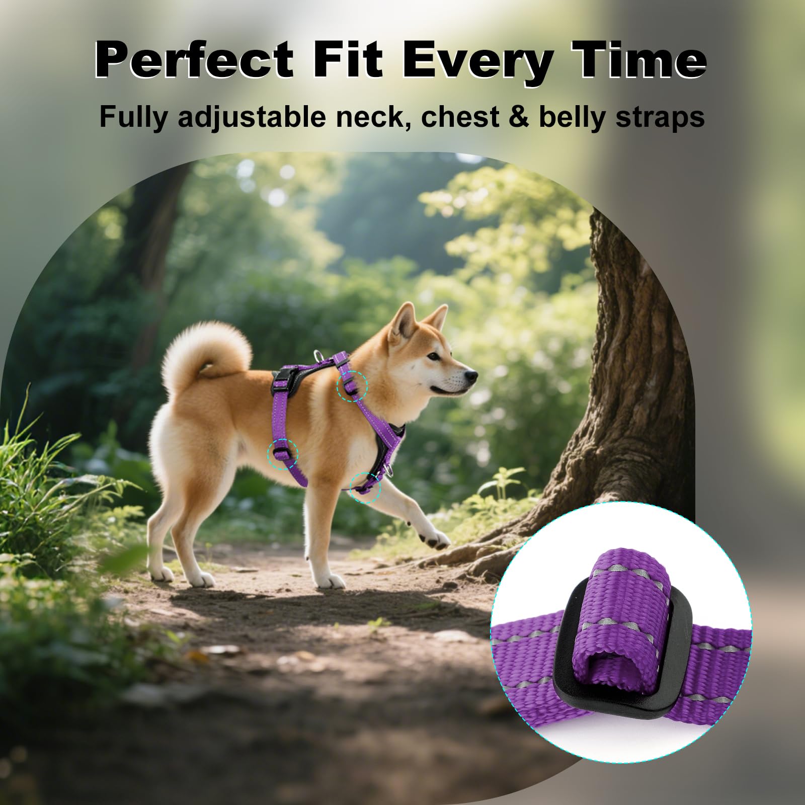 Plutus Pet Adjustable No-Pull Dog Harness - Purple, Medium - Reflective, Leather Accents
