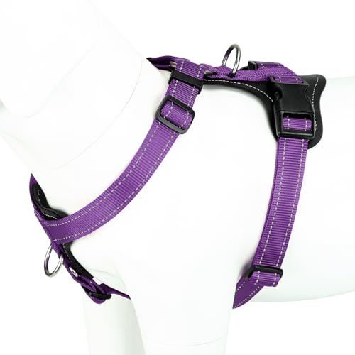 Plutus Pet Adjustable No-Pull Dog Harness - Purple, Medium - Reflective, Leather Accents