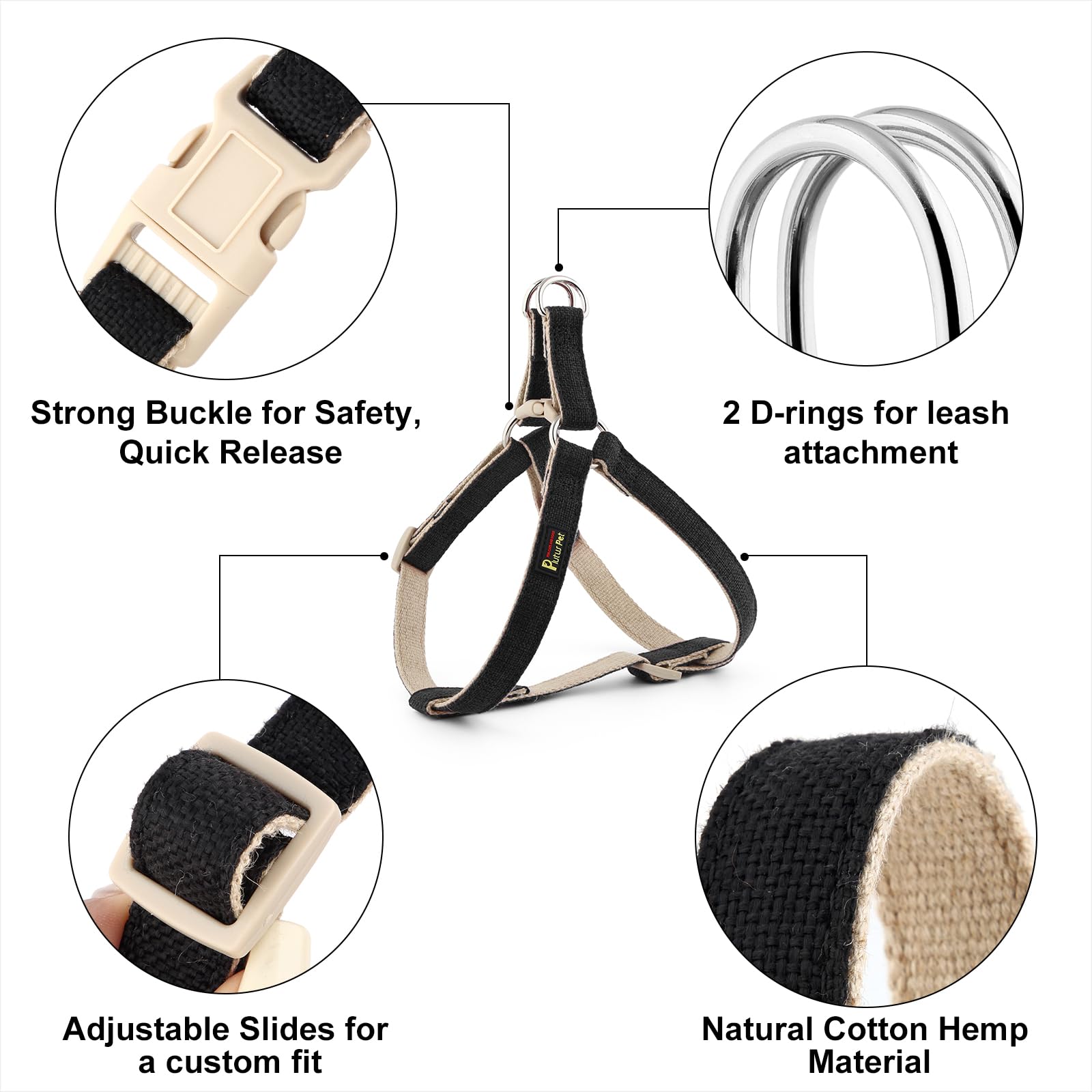 Plutus Pet Cotton & Hemp Step-In Dog Harness – Black, Size L: Lightweight, Escape-Proof & Quick Fit