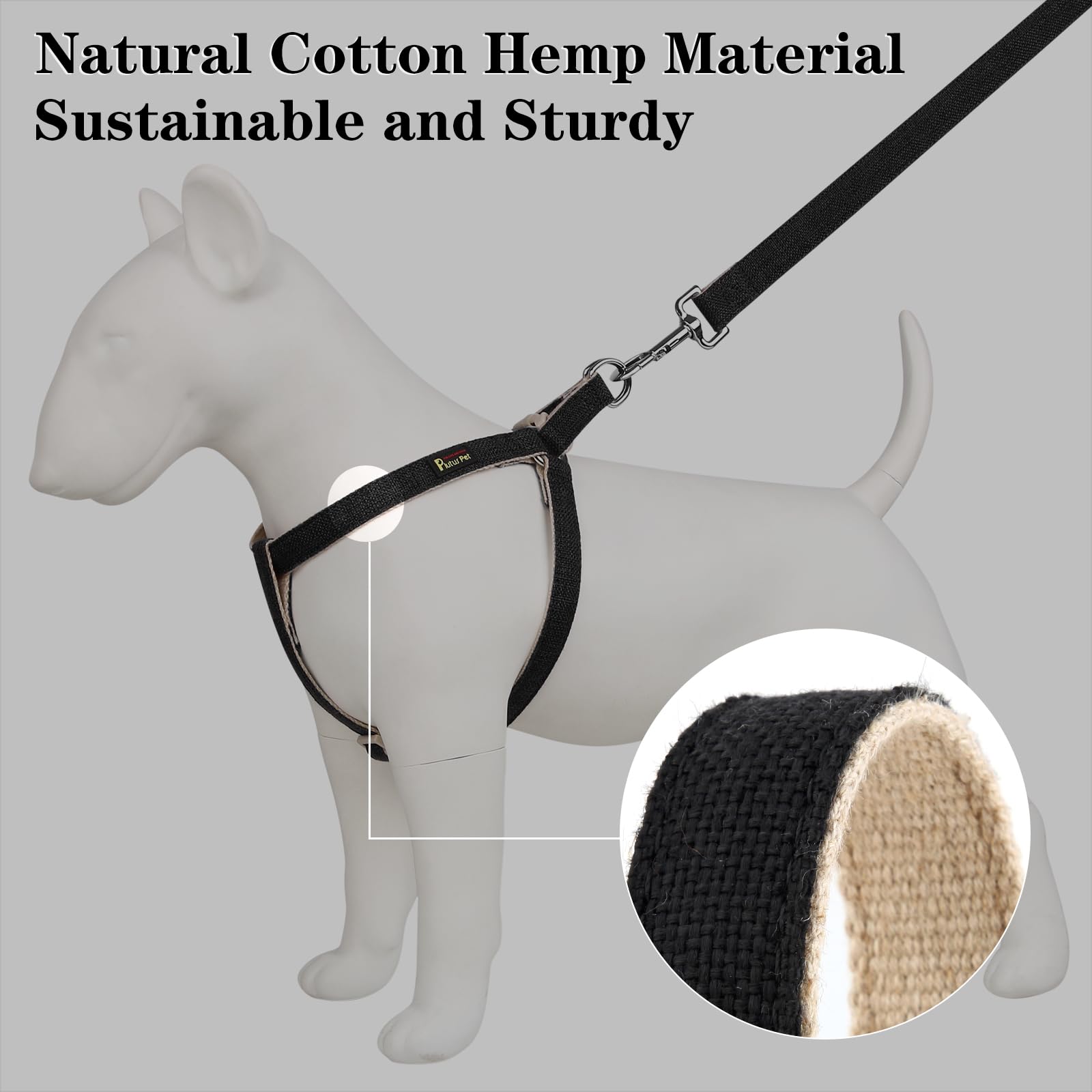 Plutus Pet Cotton & Hemp Step-In Dog Harness – Black, Size L: Lightweight, Escape-Proof & Quick Fit