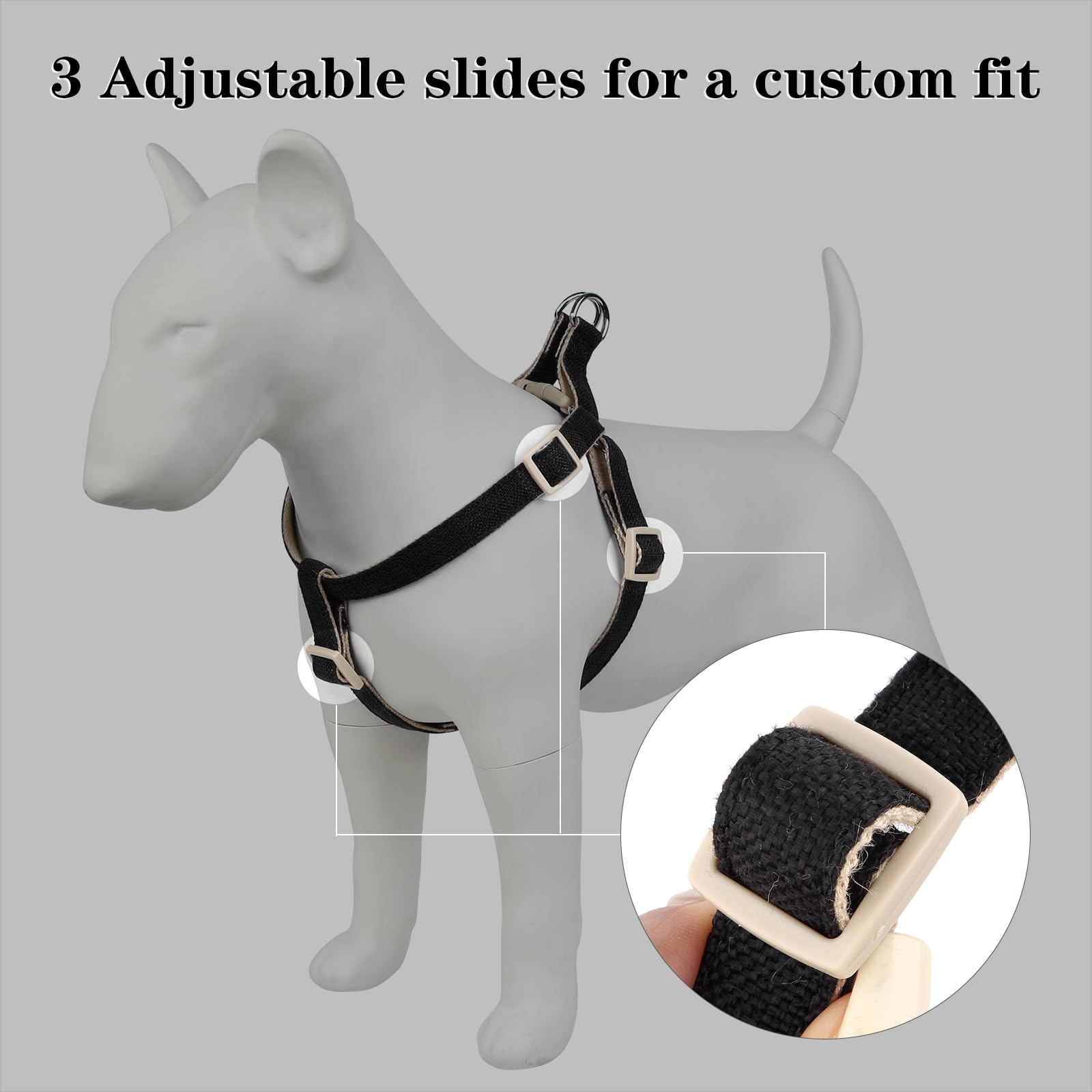Plutus Pet Cotton & Hemp Step-In Dog Harness – Black, Size L: Lightweight, Escape-Proof & Quick Fit
